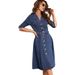 218669 Women's New Denim Waist Cinching Fit Slimming Short Sleeved Dress_mkmklike.com