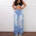 Women's Clothing Straight Versatile Loose Denim Trousers Distressed High-Waist Straight-Leg Loose Fit Women's Jeans - Blue & Grey, XS To 2XL_mkmklike.com