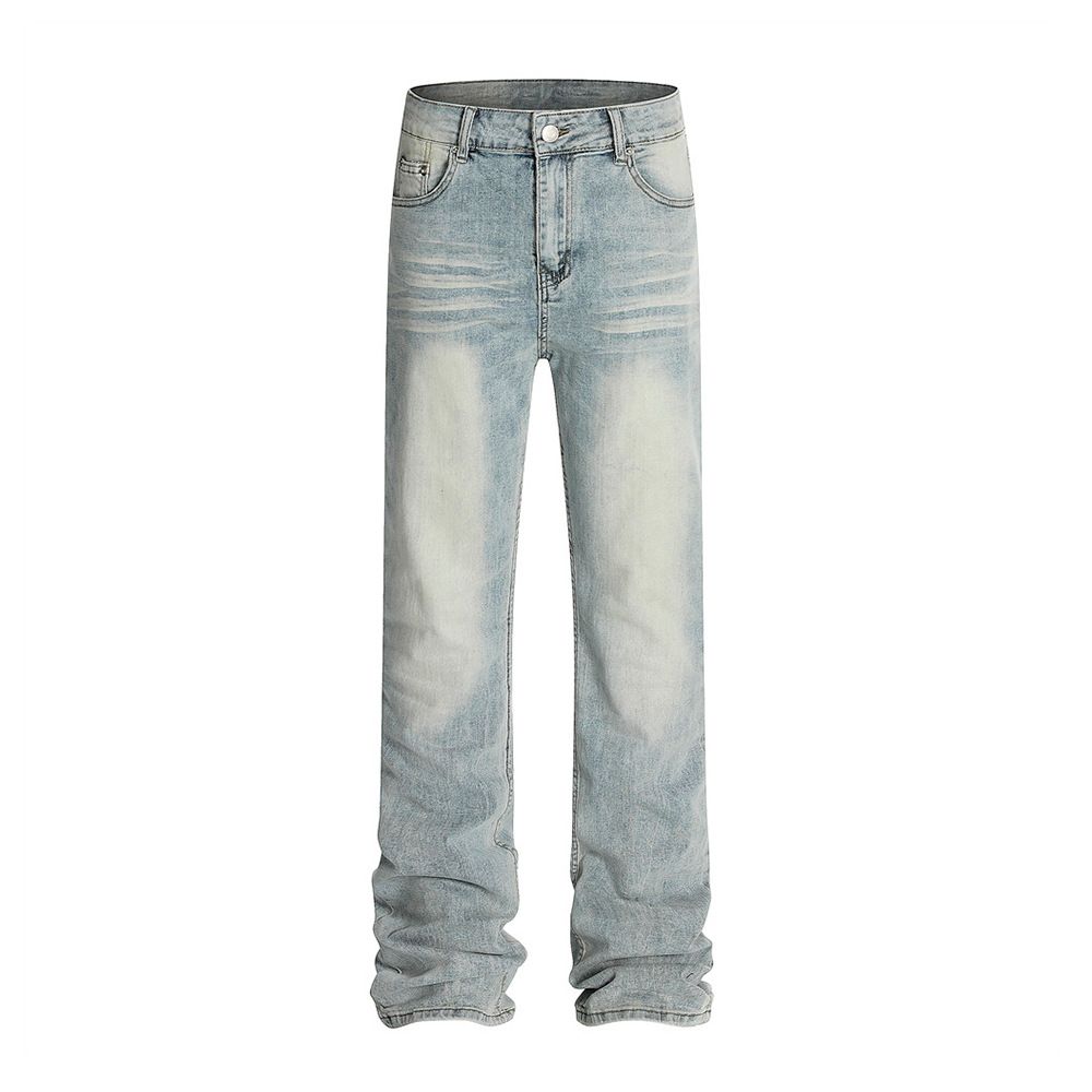 Punk Washed White Straight-Leg Jeans For Men, Trendy Brand, Faded And Distressed, Clean Fit, Versatile Casual_mkmklike.com