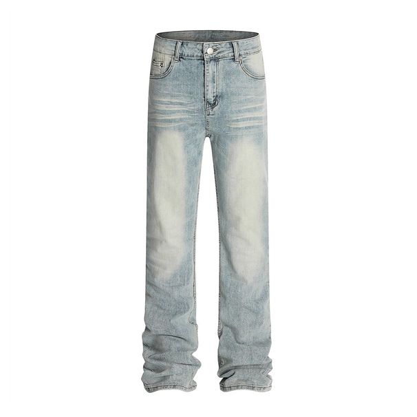 Punk Washed White Straight-Leg Jeans For Men, Trendy Brand, Faded And Distressed, Clean Fit, Versatile Casual_mkmklike.com