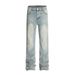 Punk Washed White Straight-Leg Jeans For Men, Trendy Brand, Faded And Distressed, Clean Fit, Versatile Casual_mkmklike.com