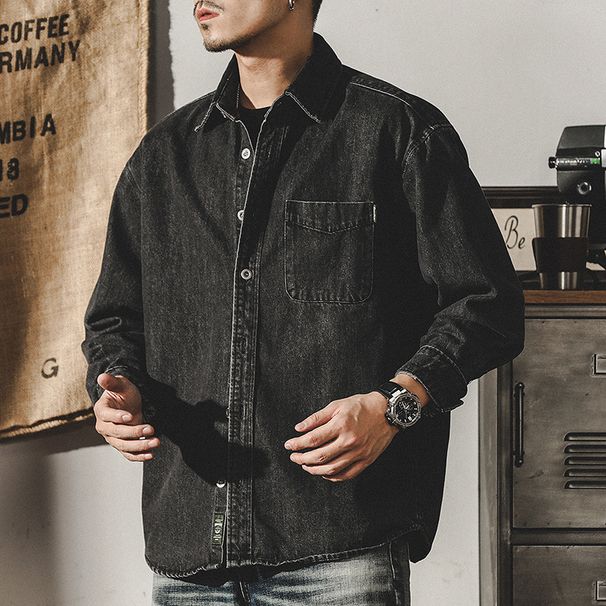 Northfold Winter Black Trendy Long Sleeve Shirt Loose Plus Size American Heavy Washed Denim Jacket Men Autumn Clothing_mkmklike.com