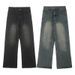 LKTM Men's Clothing American Retro Washed Jeans Unisex Cleanfit Trendy Loose Straight Slimming Long Pants_mkmklike.com
