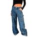 Vintage High Waist Cargo Jeans For Women, Wide Leg Baggy Pants With Drop Hem, Streetwear Fashion, Retro Denim Trousers With Multiple Pockets_mkmklike.com