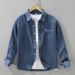 Retro Denim Long Sleeved Shirt For Men, Fashionable And Versatile, Artistic And Casual Loose Top_mkmklike.com