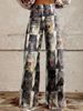 Ladies Eye‑Catching Y2k Flare Bottoms, Vintage Washed Star All‑Over Print High Waist Wide Leg Pants, Multiple Available Hues_mkmklike.com