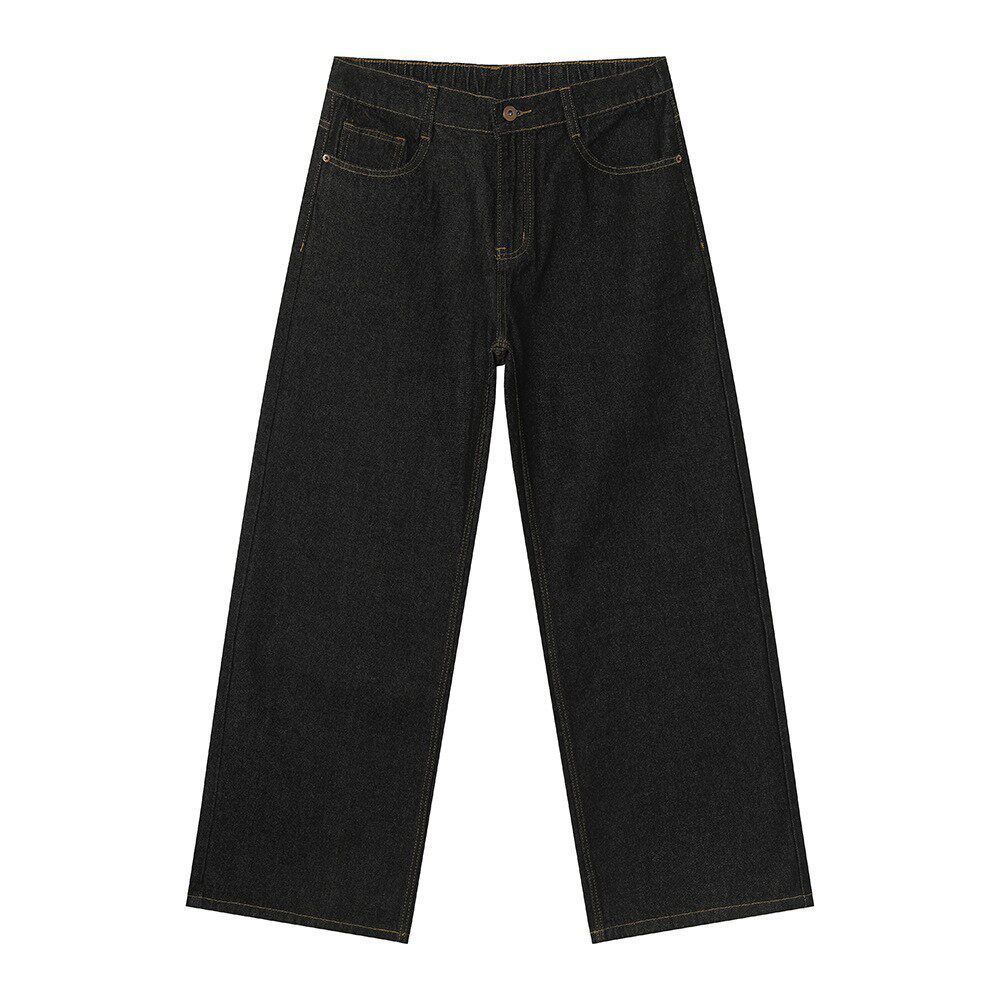 Vintage American Style Straight Leg Jeans For Men - Relaxed Fit, Adjustable Waist, Classic Black Denim Pants_mkmklike.com