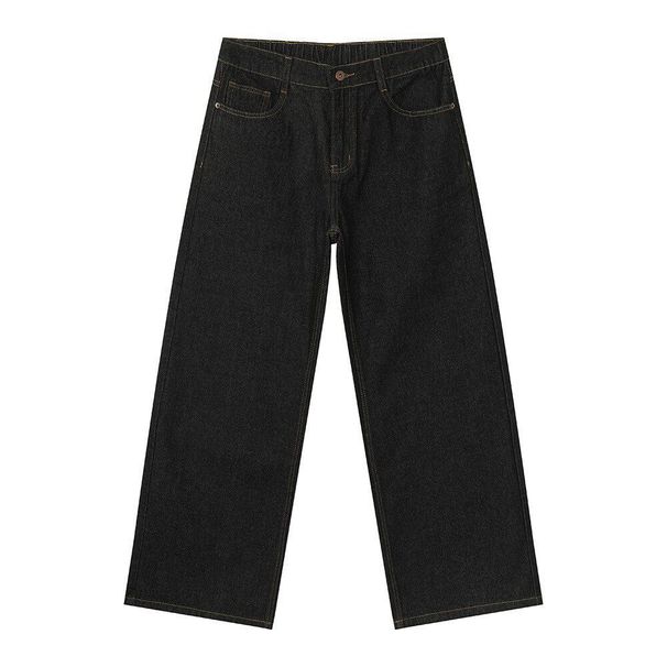 Vintage American Style Straight Leg Jeans For Men - Relaxed Fit, Adjustable Waist, Classic Black Denim Pants_mkmklike.com