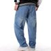 Suitable For All Seasons Light Blue Plus Size Men's Jeans Loose Casual Trendy Hip Hop Street Dance Long Skateboard Pants_mkmklike.com