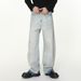 Men's Clothing Korean Distressed Wide-Leg Jeans – Cropped Frayed Hem, Asymmetrical Cut, Light Wash, No-Stretch Cotton Blend (Pale Blue)_mkmklike.com