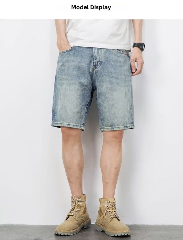 Men's Clothing Men's Blue Denim Shorts Casual Summer Thin Loose Trendy Style 5 Point Mid Waist Pants For Formal & Casual_mkmklike.com