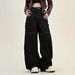 Women's High Waist Straight Leg Jeans - Large Size Loose BF American Style Floor-Length Trousers With Pocket Letter Scimitar Design_mkmklike.com