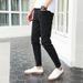 Men's Pure Black Skinny Ripped Jeans Versatile Energetic Distressed Denim For Spring Autumn Teenagers_mkmklike.com