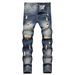 Men's Straight Fit Distressed Denim Jeans - Classic Blue Washed Cotton Trousers For Casual Wear_mkmklike.com