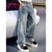 Men's Loose Straight Leg Jeans Rhinestone Print Retro High Street Design Sequined Wide Leg Trousers Parisian Streetwear Brand_mkmklike.com