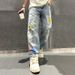 Men's Clothing Washed Stitching Denim Pants Trendy Men Loose Straight Men Fashion Denim Trousers Men Street Retro_mkmklike.com