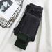 ELLE Black Gray Fleece-Lined Jeans For Women, Pencil Pants, 2023 Autumn Winter New Elastic Slim Fit Frayed Hem Skinny Pants_mkmklike.com
