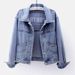K Embroidered Denim Jacket For Women; New Style; Light-colored Denim Short Jacket For Women; Loose And Slimming; Versatile_mkmklike.com