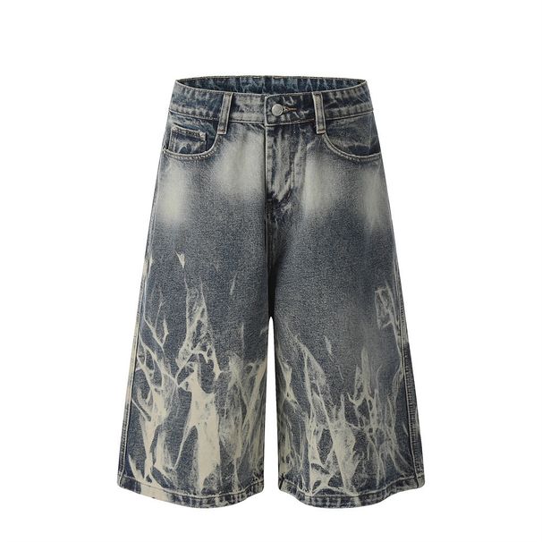 Men's High Street Straight Wide Leg Jeans European American Style Niche Tie Dye Trendy Loose Fit New Shorts For Men_mkmklike.com