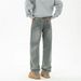 High Street Vintage Washed Denim Pants - Oversized Straight Leg Jeans With All-Over Print, Black/Blue (Sizes S-3XL, Unisex Streetwear Essential)_mkmklike.com