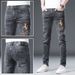Men's Clothing Embroidered Pattern Black And Gray Personality Fashion Handsome Jeans Men's Trendy Brand Trendy Slim Fitting Casual Stretch Trousers_mkmklike.com