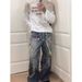American Retro High Street Wide-leg Pants Chain Printed Jeans Trendy Brand Loose Wide-leg Mopping Pants_mkmklike.com