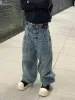 Men's Oversize Retro Double Waist Jeans Letter Print Trousers High Street Hip Hop Streetwear Casual Personality Wide-leg_mkmklike.com