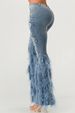 K New Stretchy Jeans Versatile High-waisted Faux Old Pearl Embellished Feather Jeans_mkmklike.com