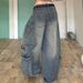 Vintage Washed Distressed Patchwork Cargo Jeans For Men & Women - Streetwear Baggy Wide-Leg Denim Pants With Asymmetrical Hem_mkmklike.com