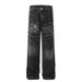 Vintage Washed Distressed Lightning Bolt Denim Jeans For Men & Women – High Street Fashion, Loose Fit, Straight Leg, Unisex Streetwear (Black/Blue)_mkmklike.com