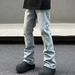 Men's Washed Ice Blue Straight Leg Jeans - High Street Vibe Casual Denim Pants With Slight Flare (S-3xl)_mkmklike.com