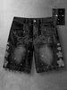 Laike Men's Denim Shorts American Street Style Rhinestone Casual Mid-Length Five Point Washed Non-Stretch Summer Pants_mkmklike.com