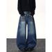 "Lightning Bolt Studded Jeans – Streetwear Wide-Leg Pants For Men (S-3XL, Distressed Blue)"_mkmklike.com