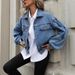 "Oversized Denim Jacket For Women - Street Style Cropped Coat, Distressed Cotton Blend With Button Front, Urban Chic Layering Piece_mkmklike.com