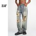 Spot EF JEANS | 2023 New Product, Retro And Old Washing Water Hole Design Straight Jeans Men's Casual Long_mkmklike.com