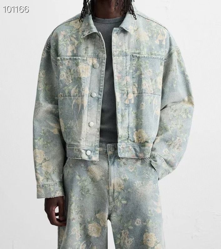 Pulse Pulse Alternative European And American Fashion Men's Clothing Wholesale Floral Print Washed Light Denim Loose Jacket Coat_mkmklike.com