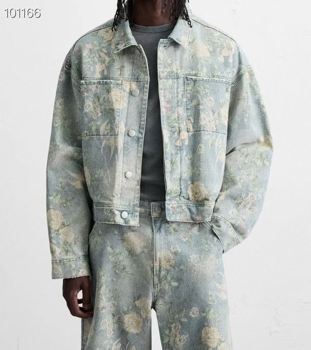 Pulse Pulse Alternative European And American Fashion Men's Clothing Wholesale Floral Print Washed Light Denim Loose Jacket Coat_mkmklike.com