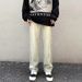 Men's American Streetwear Baggy Jeans - Yellow Mud Dyed Washed Distressed Denim Pants With Relaxed Straight Wide Leg_mkmklike.com
