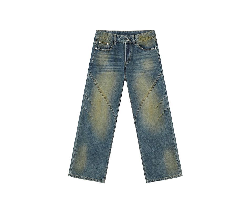 EF JEANS | 2025 Spring New American Street Dyeing And Aging Gradual Change Straight Loose Jeans Tide_mkmklike.com