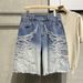 Men's Ripped Denim Shorts Summer Style Thin Washed Loose Fit Trendy Brand Street Style Frayed Edges Five Point_mkmklike.com