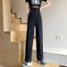 2025 High Street Women's Black Casual Jeans, Loose Wide-Leg Trendy Hong Kong Style Straight-Leg Dad Pants_mkmklike.com