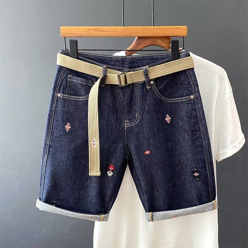 Men's Clothing Slim Fit Denim Shorts - Stretch Comfort Casual Jeans Shorts For Summer, Mid-Length Blue Denim Shorts, Korean Style Streetwear_mkmklike.com