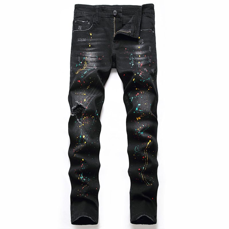 Men's New Distressed Jeans, Fashionable And Casual Elastic Straight Leg Jeans_mkmklike.com