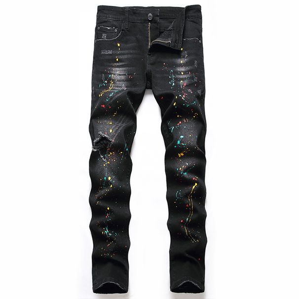 Men's New Distressed Jeans, Fashionable And Casual Elastic Straight Leg Jeans_mkmklike.com