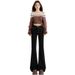 American Style Black Flared Jeans For Women, Fleece-Lined, Autumn And Winter New High-Waisted Slimming Button Pocket_mkmklike.com