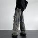 New Environmentally Friendly Fabric Jeans Men's American Retro Big Pocket Rough Edge Old Washed High Street Tooling Wide Leg Trousers_mkmklike.com