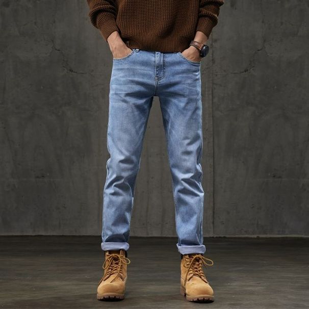Pure 2025 Autumn Winter High-end Pure Cotton Jeans Men's Fleece-lined Thickened Slim Straight Stretch Casual Long Pants_mkmklike.com