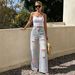 High-Waisted Ripped Wide Leg Jeans Women's Pink Frayed Edges Color-Block Straight Leg Trousers European American Style_mkmklike.com