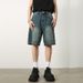 Men's Summer Retro Distressed Blue Denim Shorts Loose Straight Versatile Hot Pants Trendy American Style_mkmklike.com