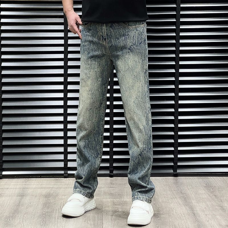 Men's Trendy All Over Print Jeans Loose Wide Leg Comfortable Fashionable Casual Straight Leg Pants For Autumn High Street Style_mkmklike.com